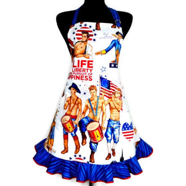 Retro Kitchen Apron , The Pursuit of Happiness by Alexander Henry , Patriotic , July 4th , Pin Ups RESERVED FOR JILL