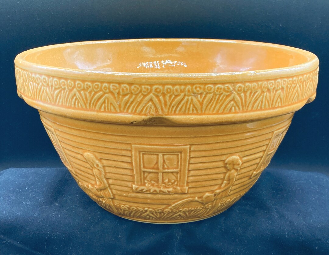 Vintage Ransbottom Pottery Stoneware Orange Mixing Bowl 16610 Girl Watering Etsy