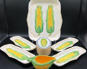 Vintage 1985 Shafford Original Corn on the Cob Serving Set Ceramic Dishware