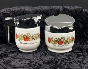 Vintage Gemco Spice of Life Milk Glass Creamer Sugar Bowl Corningware USA Lata 70.