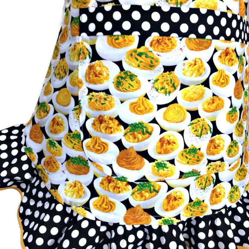 Deviled Egg Apron for Women Retro Style Apron with Eggs Aprons for women Polka Dot Ruffle Adjustable Egg Print apron for girls