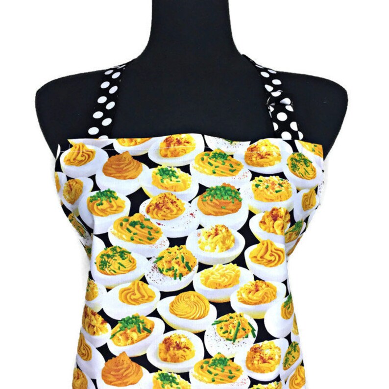Deviled Egg Apron for Women Retro Style Apron with Eggs Aprons for women Polka Dot Ruffle Adjustable Egg Print apron for girls