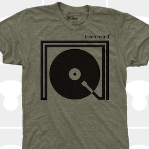 Vinyl Recort TShirt - LISTEN ROUND - Turntable Shirt - DJ Shirt - Music Shirt - Hand Screen Printed Shirt