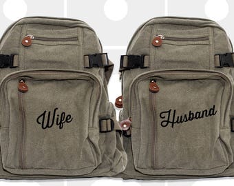 Backpacks, Wife, Husband, Destination Wedding, Bride, Groom, Honeymoon Luggage, Custom Wedding Gift, Bridal Bag, Wifey, Honeymoon Bag