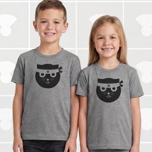 Kids Cat Shirt Ninja Watson the Cat Funny Feline Graphic Hand Printed Tee