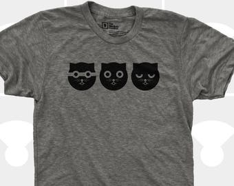 Cat Shirt, Men T Shirt, Three Cats, Funny Cat Shirt, Christmas Gift for Cat Lover, Dad, Husband, Boyfriend, Son, Triblend, Cat TShirt