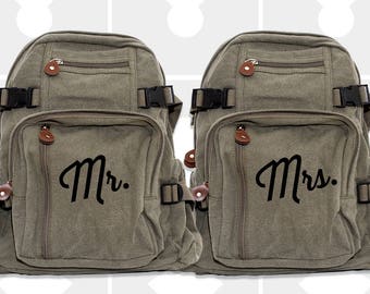 Personalized Mr & Mrs Backpack Set - Honeymoon Luggage - Wedding Gift for Couple