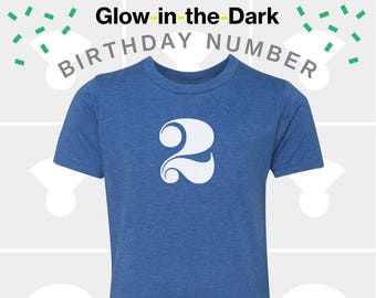 Second 2nd Birthday, Kids Birthday TShirt, GLOW-IN-The-DARK, Boys, Girls, 2nd Birthday, Birthday Number Tshirt, Kids Birthday Party Favor