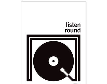 Listen Round Turntable - Art Print