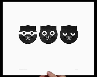 Watson the Cat, Art Print, Three Musketeers, Letterpress, Print, Poster, Cat Art, Nursery Art, Crazy Cat Lady, Kids Room, Wall Decor, Black