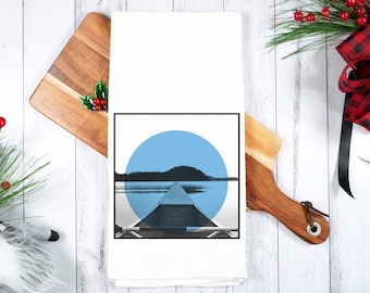 Canoe Tea Towel - Canoe Decor - Flour Sack Kitchen Dish Towel - Kayak Gift - Lake Life Kitchen Towel - Hand Screen Printed