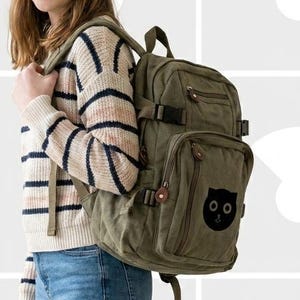 Small Canvas Cat Backpack: Watson Graphic - Multiple Styles - Minimalist Bag for Women and Students