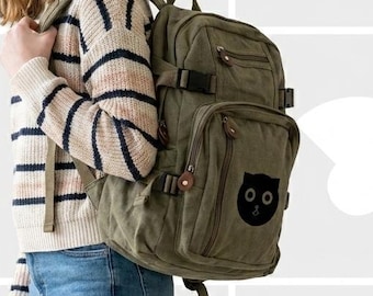 Small Canvas Cat Backpack: Watson Graphic Minimalist Bag for Women and Students