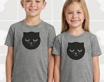 Kids Cat Shirt Sleepy Watson the Cat Funny Nap Time Hand Printed Tee