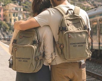 Personalized Honeymooner Backpack Set | Custom Wedding Travel Bags | Matching Luggage