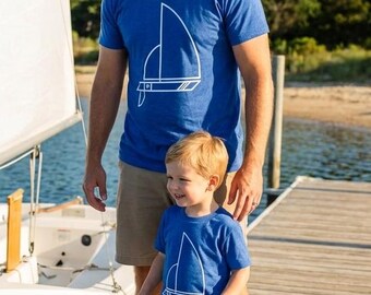 Sailboat Gifts | Hand Printed Dad and Baby Matching Shirts | Kids and Toddler Sizes