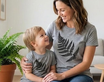Mom and Kid Matching Fern Tees, Summer Vacation Adventure Shirts, Botanical Science Gift