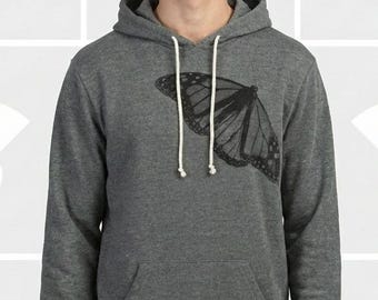 Monarch Butterfly Nature Hoodie | Men's Sponge Fleece Gift | Detailed Botanical Art Hiking Fleece