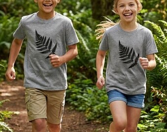 Kids Fern Shirt, Summer Vacation Adventure Tee, Forest School Gear, Hand Printed