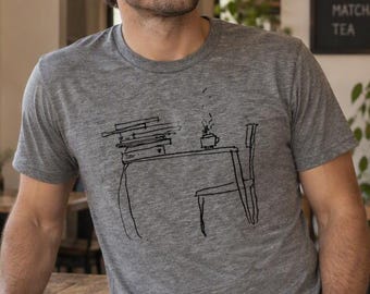 Hand-Drawn Books & Coffee Shirt | Sunday Morning Sketch | Literary Gift