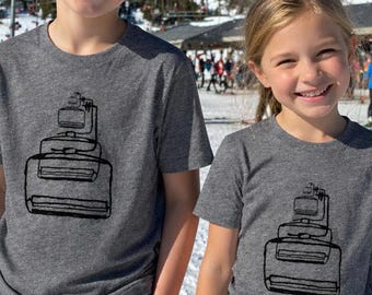 Kids Hand Drawn Chairlift Ski Shirt | Youth Mountain Culture Adventure Tee