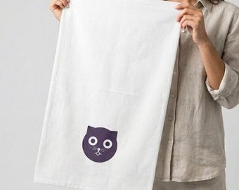 Cat Mom Kitchen Towel | Hand Printed Minimalist Tea Cloth | Flour Sack Gift