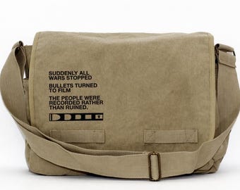 Anti-War Messenger Bag, Bullets to Film Canvas Laptop Satchel Fits 17 in
