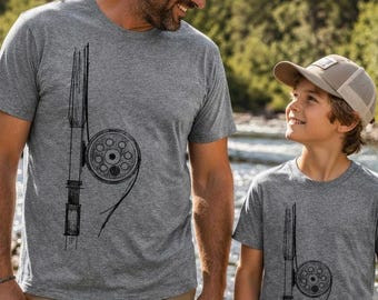 Fly Fishing Gifts | Rod & Reel Matching Dad and Me Shirts | Hand Printed Baby, Kids