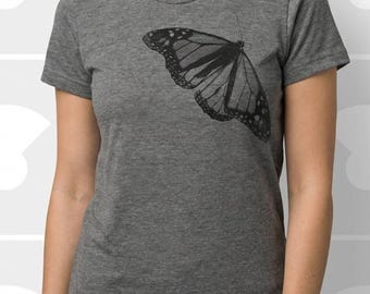 Minimalist Monarch Butterfly Shirt, Detailed Botanical Art, Monochrome Nature Gift