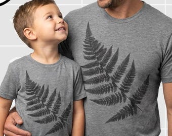 Matching Dad and Me Fern Shirts - Hand Printed - Minimalist Father Child Gift Hiking Tee