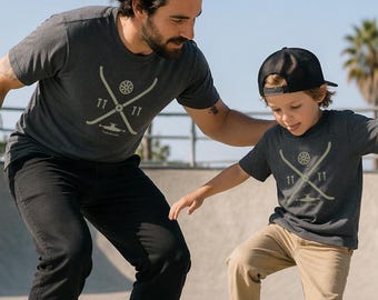 Skateboard Gifts | Daddy and Me Matching Shirts | Hand Printed Skate Elements Baby, Kid & Adult