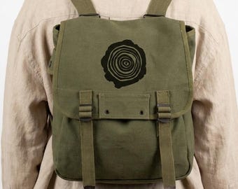 Tree Rings Canvas Backpack | 12x12 Minimalist Botanical Utility Bag