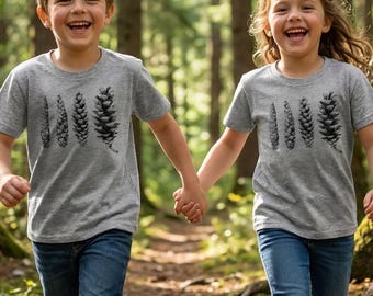 Pine Cone Kids Shirt Hand Printed Summer Vacation Nature Tee