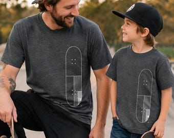Mondrian Skateboard Gift Set | Matching Father Son Skateboarding Shirts | Hand Printed