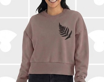 Botanical Fern Cropped Sweatshirt | Hand-Printed 10oz Heavyweight Crewneck