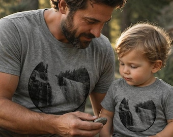 Waterfall Photo Matching Dad and Kid Shirts | Photographic Nature Art Tees