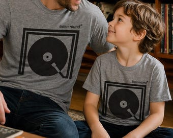 Listen Round Turntable Matching Shirts | Parent Kid Vinyl Record Tops