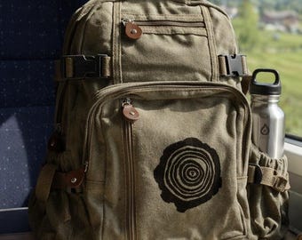 Tree Rings Canvas Backpack, 13-inch Laptop Travel Bag, Hiking Backpack Men Women