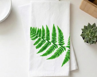 Fern Leaf Tea Towel | Hand Printed Kitchen Towel | Botanical Cottagecore Gift