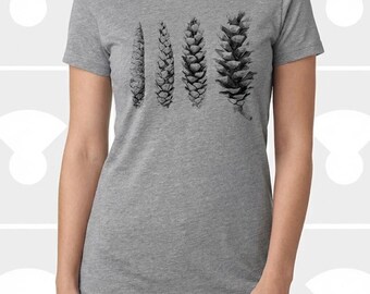 Women's Pine Cone Anatomy Shirt, Botanical Science Tee, Minimalist Nature Art, Hand Printed Gift