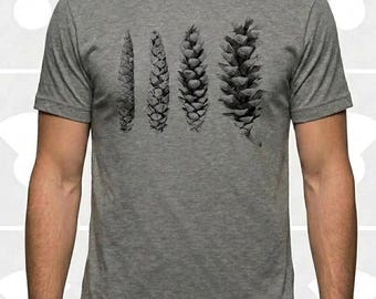 Pine Cone Shirt — Hand Printed Botanical Nature Tee — Unisex Forest Graphic Top