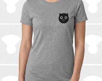 Women's Cat Shirt Watson the Cat Small Awake Face Minimalist Hand Printed Tee
