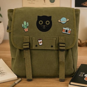 Cat Canvas Backpack | Utility School Bookbag for College & Teens