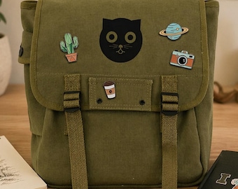 Cat Canvas Backpack | Utility School Bookbag for College & Teens