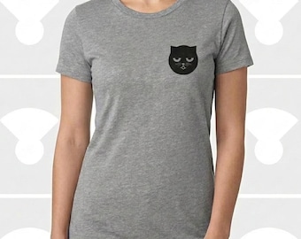 Women's Cat Shirt Watson the Cat Small Sleepy Face Hand Printed Tee