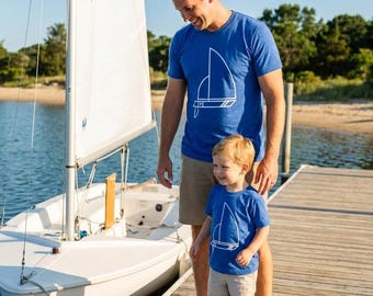 Matching Sailboat Shirts | Hand Printed Nautical Dad and Me Gift | Adventure Family Set