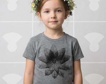 Kids Balloon Flower Shirt Hand Printed Minimalist Botanical Nature Tee Youth Gift