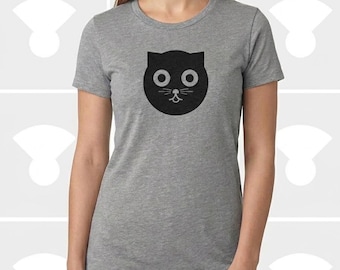 Women's Cat Shirt Watson the Cat Awake Face Minimalist Hand Printed Graphic Tee