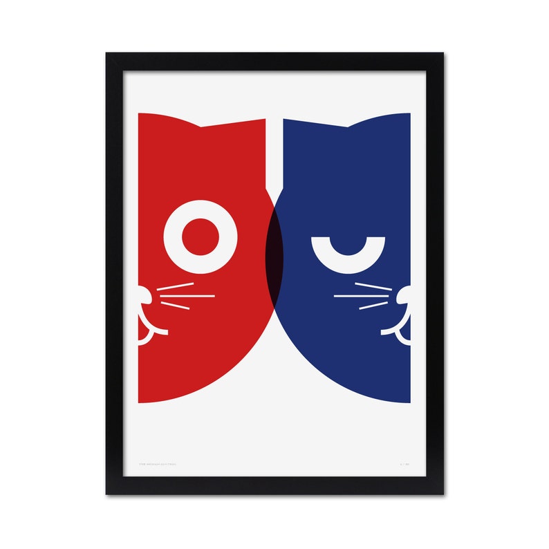 Dueling Watson the Cat, Art Print, Screenprint, Cat Art, Print, Poster, Nursery Art, Pop Art, Wall Art, Kids Room, Living Room, Red & Blue image 3