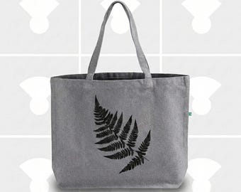 Large Fern Tote Bag - Recycled Canvas Market Bag for Summer Outings